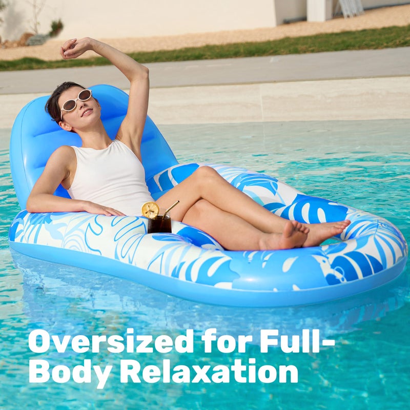 SLOOSH Pool Lounge Float Adult, Inflatable Pool Floats Lounger Raft Floaties Water Floating Recliner Chair with Cup Holders Foot Rest Swimming Floaty, Blue - Image 2