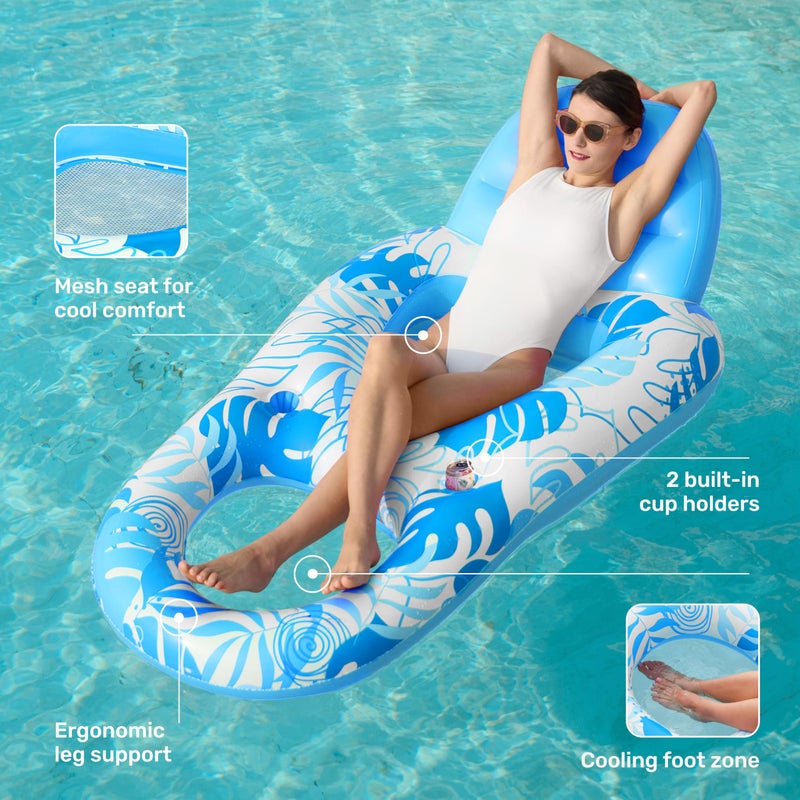 SLOOSH Pool Lounge Float Adult, Inflatable Pool Floats Lounger Raft Floaties Water Floating Recliner Chair with Cup Holders Foot Rest Swimming Floaty, Blue - Image 4