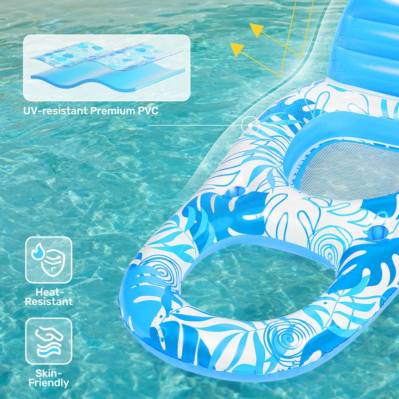 SLOOSH Pool Lounge Float Adult, Inflatable Pool Floats Lounger Raft Floaties Water Floating Recliner Chair with Cup Holders Foot Rest Swimming Floaty, Blue - Image 3