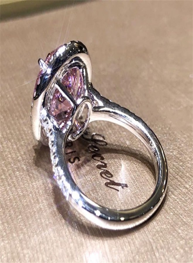 AZQ 925 Sterling Silver Shiny Full Diamond Ring 18K Gold Cocktail Rings Oval Pink Cubic Zirconia Promise Rings CZ Diamond Multi Row Ring Eternity Engagement Wedding Band Ring for Women Z.60 (US Code 6) - Image 4