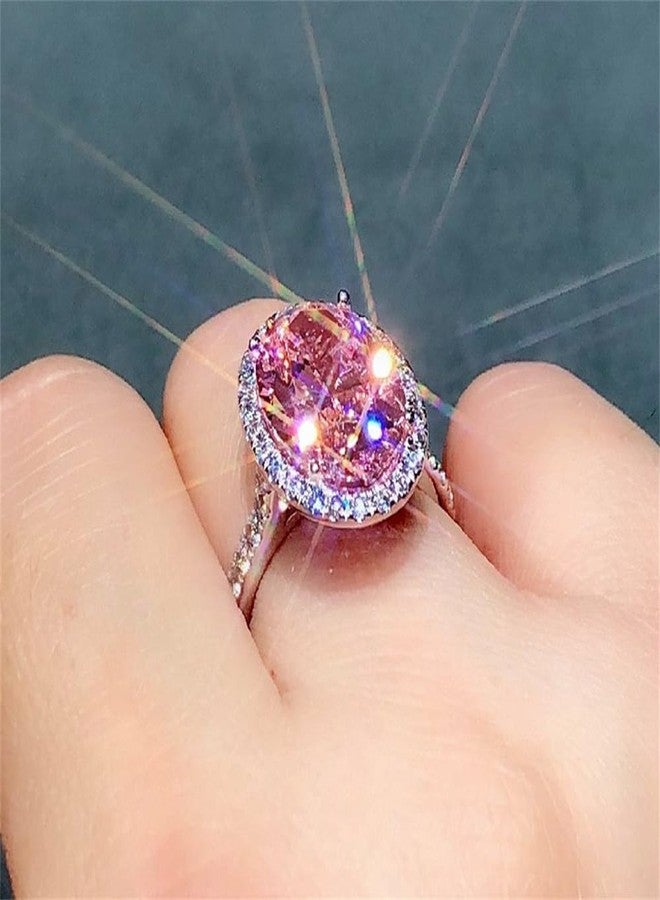 AZQ 925 Sterling Silver Shiny Full Diamond Ring 18K Gold Cocktail Rings Oval Pink Cubic Zirconia Promise Rings CZ Diamond Multi Row Ring Eternity Engagement Wedding Band Ring for Women Z.60 (US Code 6) - Image 1