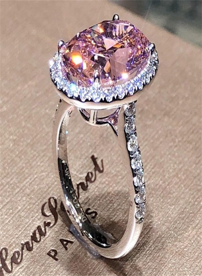 AZQ 925 Sterling Silver Shiny Full Diamond Ring 18K Gold Cocktail Rings Oval Pink Cubic Zirconia Promise Rings CZ Diamond Multi Row Ring Eternity Engagement Wedding Band Ring for Women Z.60 (US Code 6) - Image 3