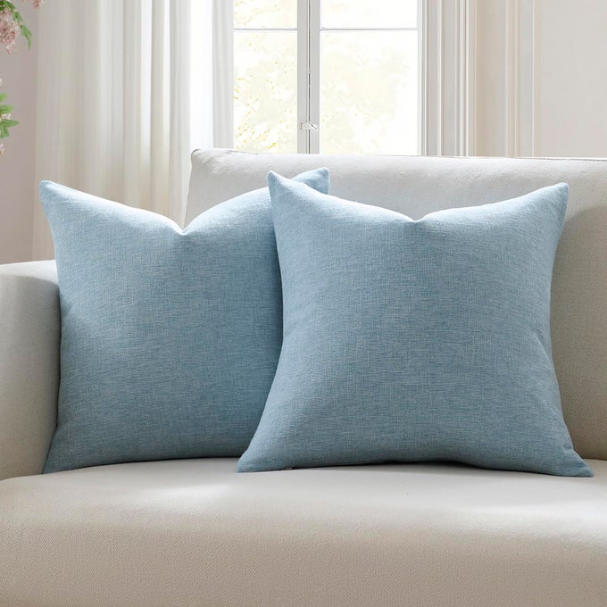 SET OF 2 LIGHT BLUE PILLOW COVERS 22 X 22 INCH FARMHOUSE BOHO DECORATIVE THROW PILLOW COVERS LINEN CUSHION COVERS FOR SOFA COUCH DCOR