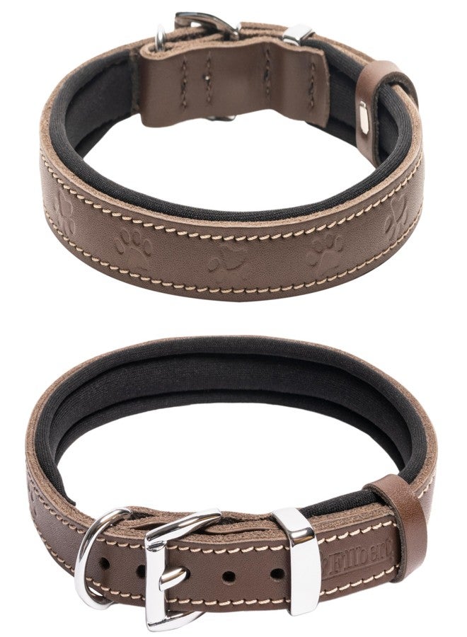 Filbert Leather Dog Collar, Genuine Leather Collar for Medium Dogs, Pawprint Embossed with Buckle, Top-Notch Quality Vegetable-Tanned Full Grain, Strong, Adjustable, Heavy Metal Buckle, Brown - Image 2
