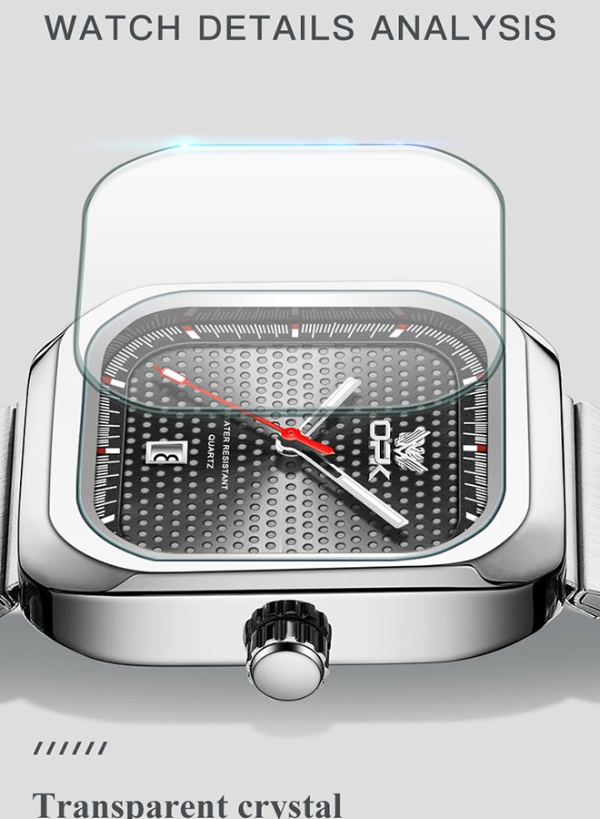 Opk Stylish Square Steel Strap Men'S Watch, Luminous And Waterproof, Single Calendar Quartz Watch, 6041 Steel Strap, Natural Black. - Image 4