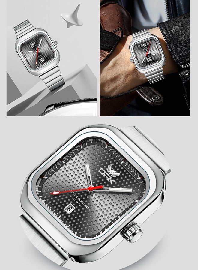 Opk Stylish Square Steel Strap Men'S Watch, Luminous And Waterproof, Single Calendar Quartz Watch, 6041 Steel Strap, Natural Black. - Image 5