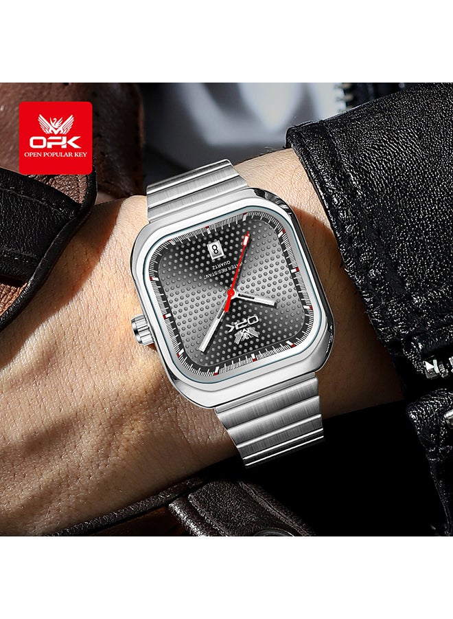Opk Stylish Square Steel Strap Men'S Watch, Luminous And Waterproof, Single Calendar Quartz Watch, 6041 Steel Strap, Natural Black. - Image 1