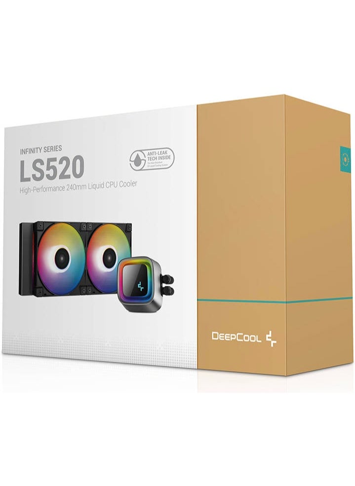 DEEPCOOL - DeepCool LS520 RGB 240mm AIO Liquid CPU Cooler, 3100 RPM Pump Speed, 19 dBA Noise, 4 Pin PWM Fan Connector, ARGB LED, 85.85 CFM Fan Airflow, 12 VDC Voltage, Black - Image 1