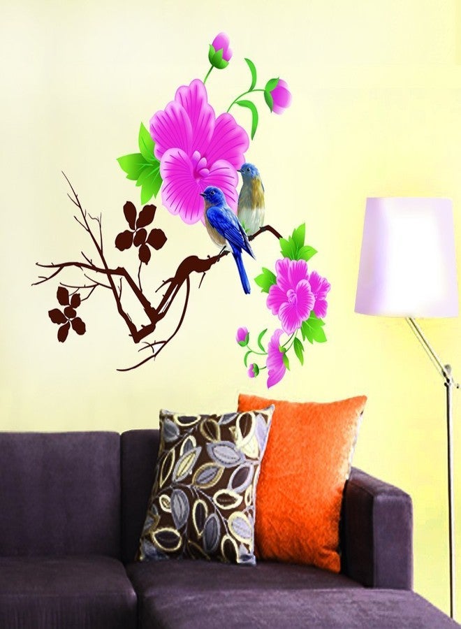 Asmi Collections PVC Wall Stickers Beautiful Tree Branches Birds Pink Flowers - Image 2