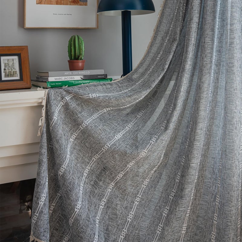 ColorBird Grey Curtains for Living Room 2 Panels Set, Linen Curtains 84 Inches Long, Boho Bedroom Room Darkening Curtains & Drapes, Embroidered Window Curtains for Dining Door Nursery Office - Image 1