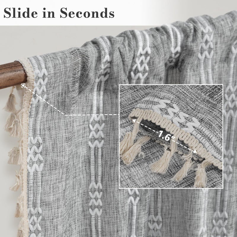 ColorBird Grey Curtains for Living Room 2 Panels Set, Linen Curtains 84 Inches Long, Boho Bedroom Room Darkening Curtains & Drapes, Embroidered Window Curtains for Dining Door Nursery Office - Image 5