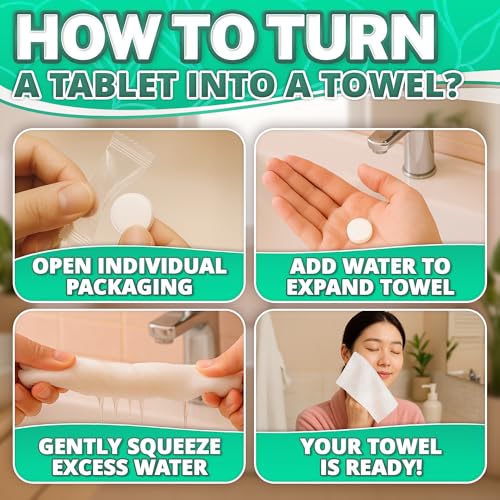 Tesorrio 100Pcs Compressed Towel Tablets - Disposable Compressed Towels for Travel - Soft, Durable and Sterile Disposable Face Towel Pack for Home & Outdoor, Camping Towels to clean Face and Body - Image 5