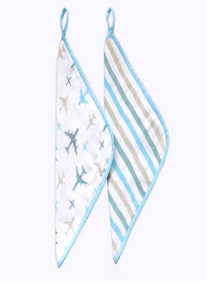 Masilo Muslin Cotton Baby Washcloth, for New Born Pack of 2 - Airplane - Image 1