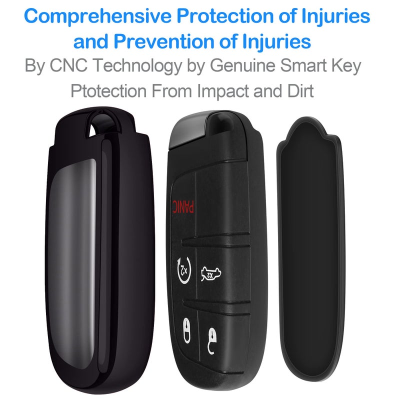 Autophone Compatible With Jeep Key Fob Cover With Leather Keychain Soft TPU Protection Key Case For Grand Cherokee Renegade Chrysler 200 300 Dodge RAM Durango Challenger Journey Dart Fiat Smart Key,Black - Image 3