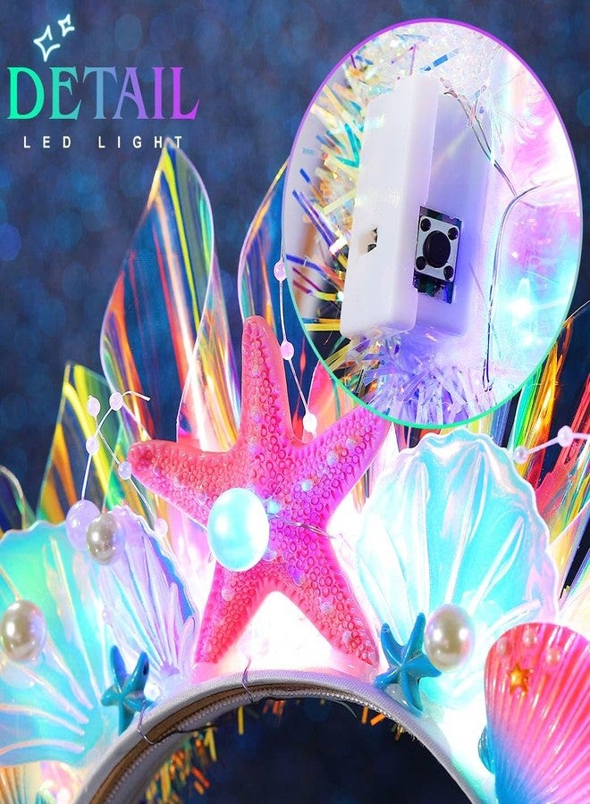 JEAIRTS Light Up Mermaid Headband Glow Starfish Shell Headpiece Led Costume Hair Accessories for Women - Image 4