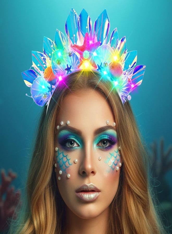 JEAIRTS Light Up Mermaid Headband Glow Starfish Shell Headpiece Led Costume Hair Accessories for Women - Image 5