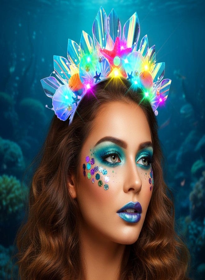 JEAIRTS Light Up Mermaid Headband Glow Starfish Shell Headpiece Led Costume Hair Accessories for Women - Image 3