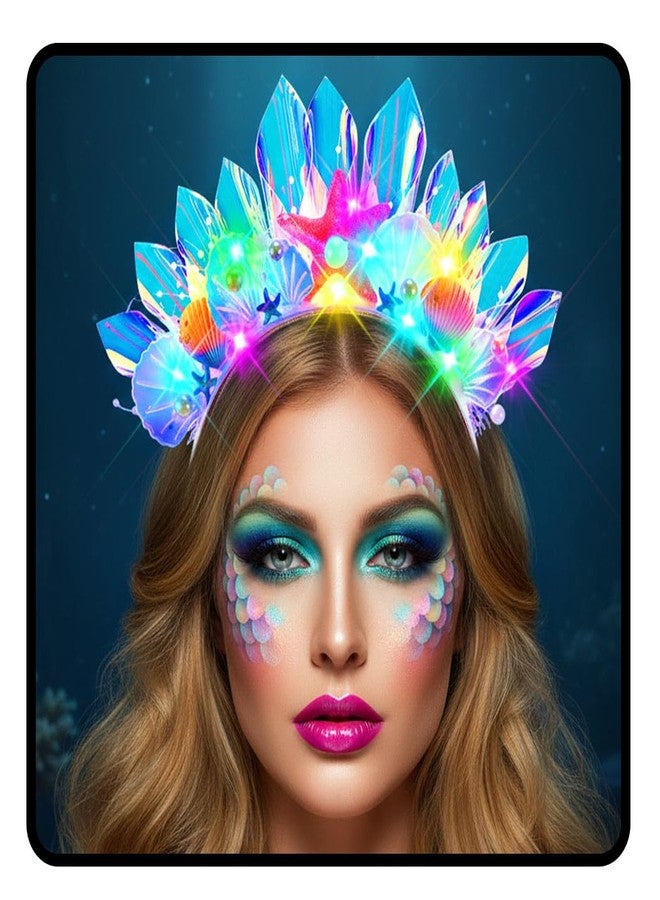 JEAIRTS Light Up Mermaid Headband Glow Starfish Shell Headpiece Led Costume Hair Accessories for Women - Image 1