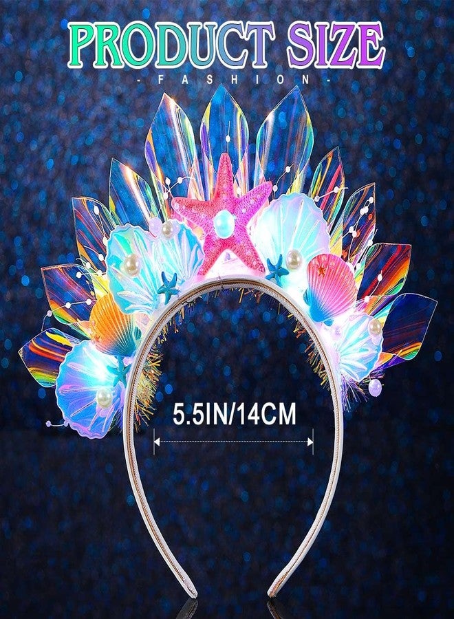 JEAIRTS Light Up Mermaid Headband Glow Starfish Shell Headpiece Led Costume Hair Accessories for Women - Image 2