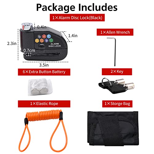 Ruby Q Alarm Disc Lock Set, Brake Lock, Anti-Theft Waterproof 110 dB 7mm Pin 5ft Reminder Cable for Motorcycles Bike Scooter Carry Pouch (1pcs Black) - Image 2
