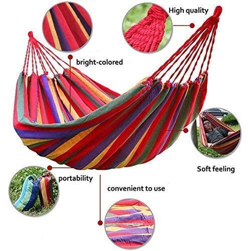 MYPS Camping Canvas Fabric Portable Striped Ultralight Outdoor Garden Hammocks - Image 2