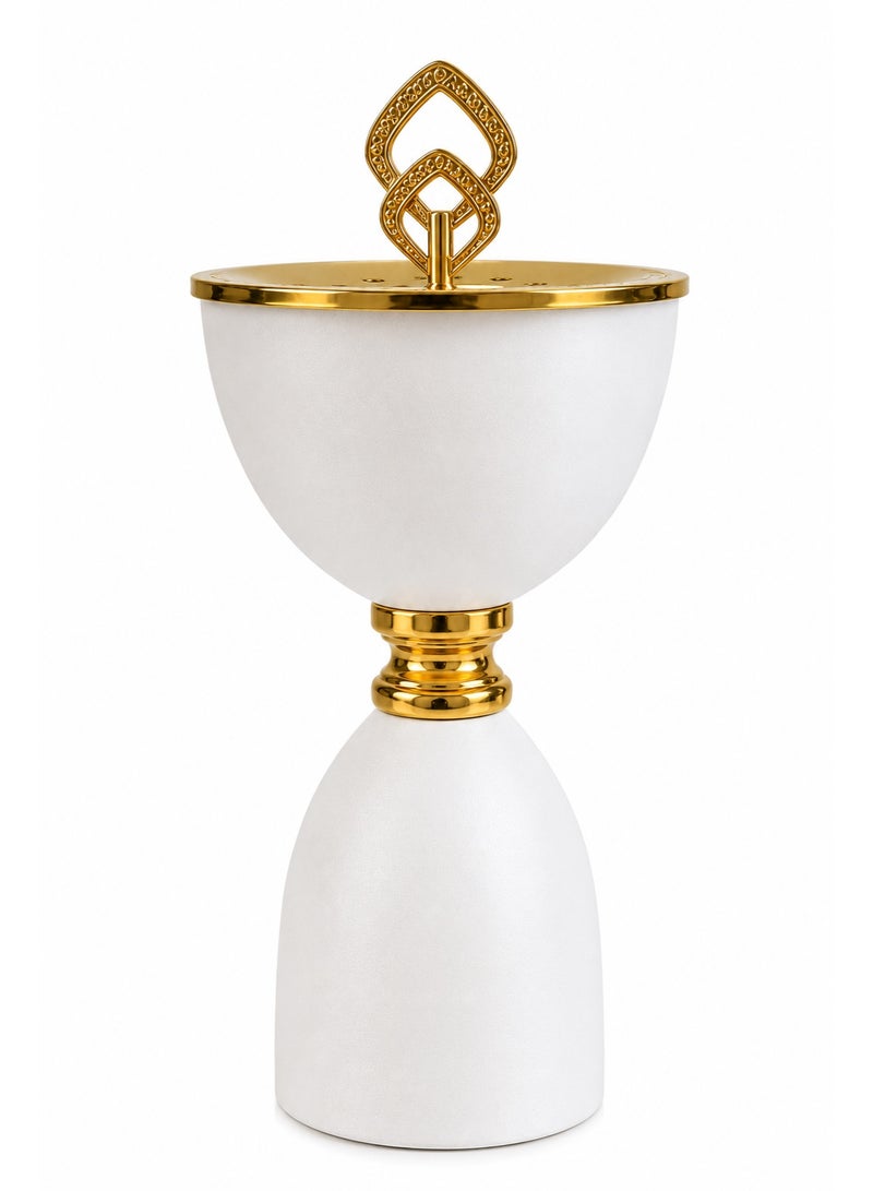 Luxury White & Gold Incense Burner With Metal Lid, Heat-Resistant Bakhoor Holder For Home, Office & Majlis Decorative Incense Holder - Image 2