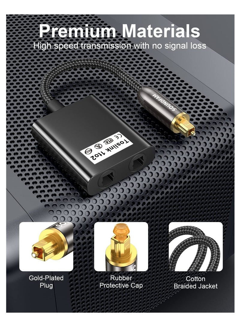 KASTWAVE Optical Cable Splitter, 1 In 2 Out Toslink Splitter Digital Optical Audio Cable Splitter for Soundbar to TV, Black, 1Pcs - Image 4