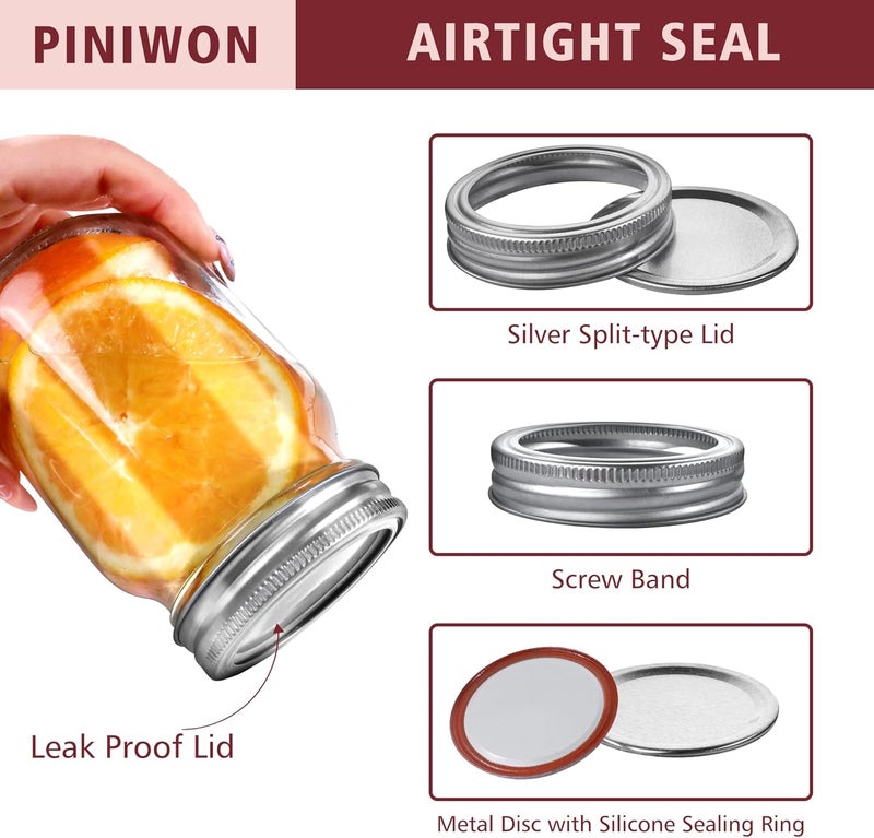 PINIWON Mason Jars 16 oz with Airtight Lids and Bands, 15 Pack Regular Mouth Canning Jars, Clear Glass Pint Jars for Canning, Pickling, Food Storage, DIY Projects, 24 Labels, Brush & String Included - Image 3