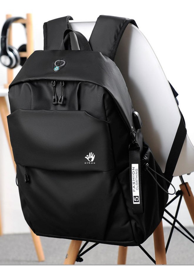 nihao Backpack Business Travel Laptop Bag USB Charging Large Capacity School Bag - Black  - Image 3