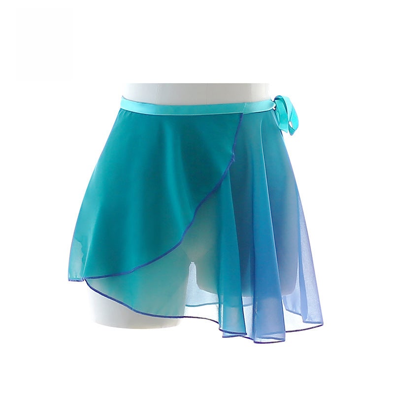 Modern tutus art art exercise skirt female adult dance dress dance dress one piece chiffon gymnastic dress(Green gradient blue, All yards) - Image 1