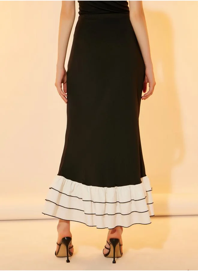 تايك تو Color Block Mermaid Hem Bodycon Maxi Skirt