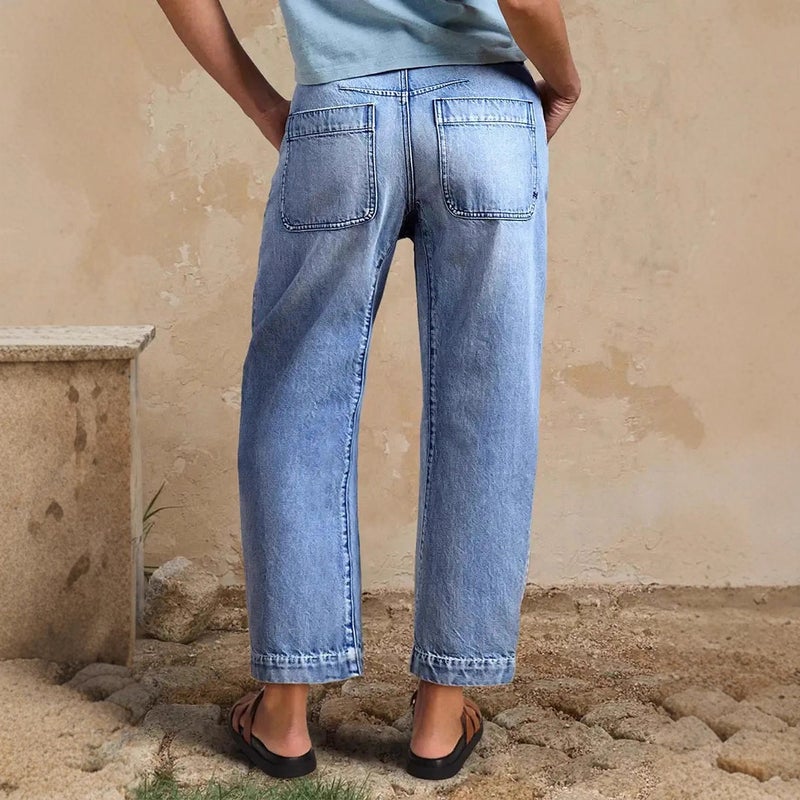 Women's Casual Fashion Wide Leg Straight Cropped Denim Jeans Light Blue - Image 4