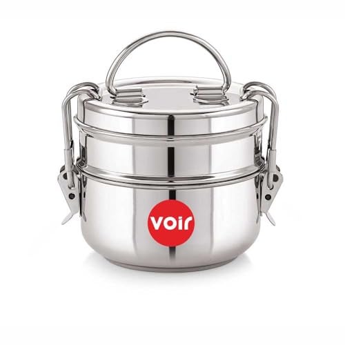 Voir Stainless Steel Lunch Box/Tiffin with Locking Clip, Hot & Cold, Compact & Durable, Perfect for Office, School, Picnic and Travel use (2Tier - 800ml Capacity) - Image 1