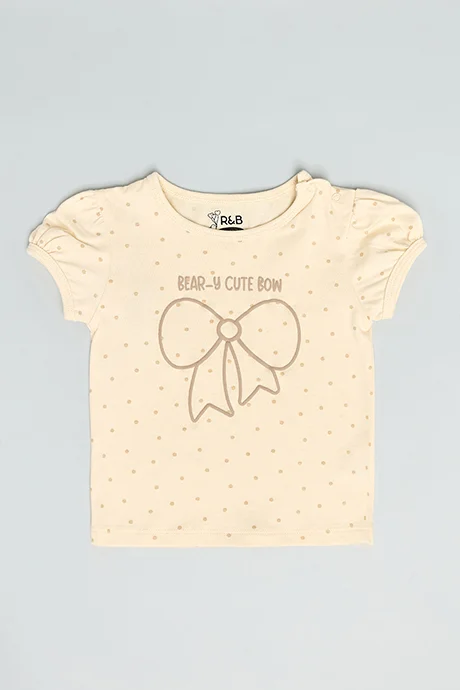 R&B Printed Top with Crew Neck and Puff Sleeves