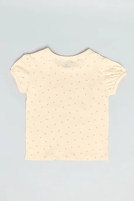 R&B Printed Top with Crew Neck and Puff Sleeves