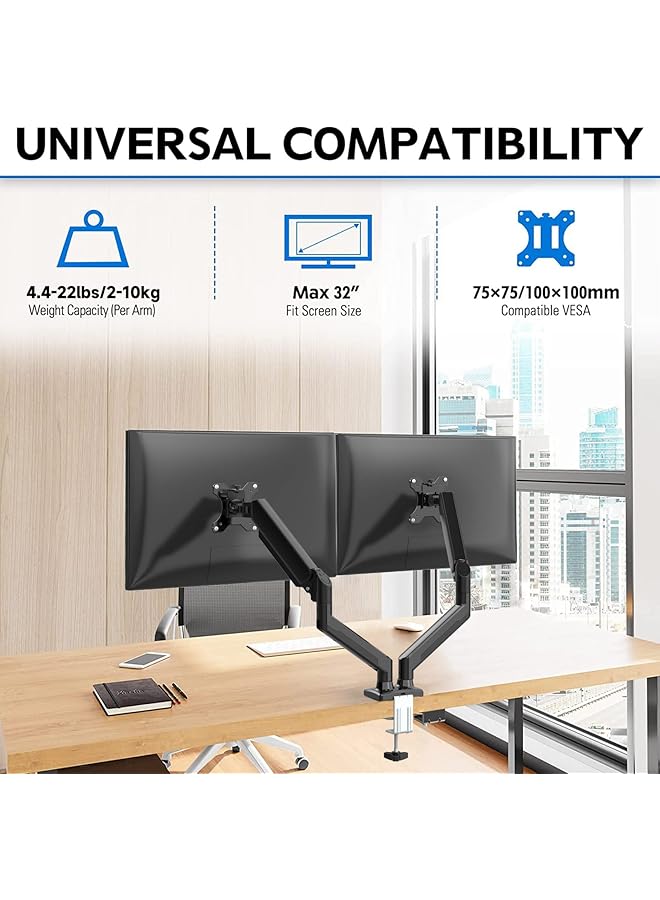 erorex Dual Monitor Stand Adjustable Computer Monitor Arm Gas Spring Swivel Dual Monitor Mount Monitor Desk Mount With C Clamp And Grommet Mounting Base For 13 To 32 Inch Lcd Computer Monitors - Image 4