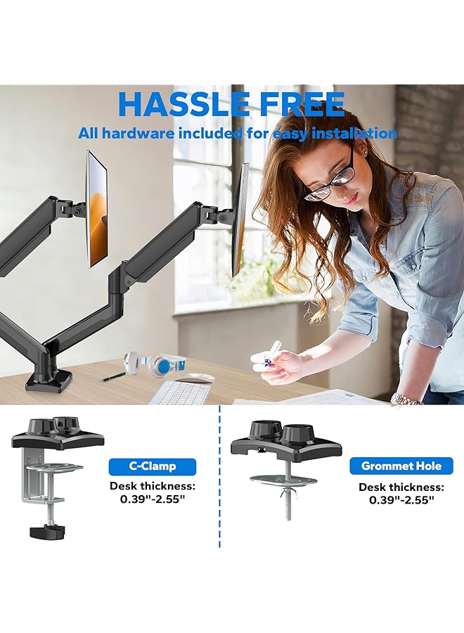 erorex Dual Monitor Stand Adjustable Computer Monitor Arm Gas Spring Swivel Dual Monitor Mount Monitor Desk Mount With C Clamp And Grommet Mounting Base For 13 To 32 Inch Lcd Computer Monitors - Image 2