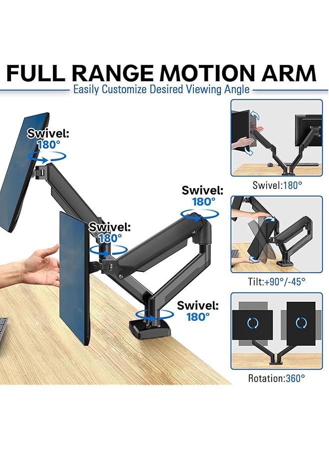 erorex Dual Monitor Stand Adjustable Computer Monitor Arm Gas Spring Swivel Dual Monitor Mount Monitor Desk Mount With C Clamp And Grommet Mounting Base For 13 To 32 Inch Lcd Computer Monitors - Image 3