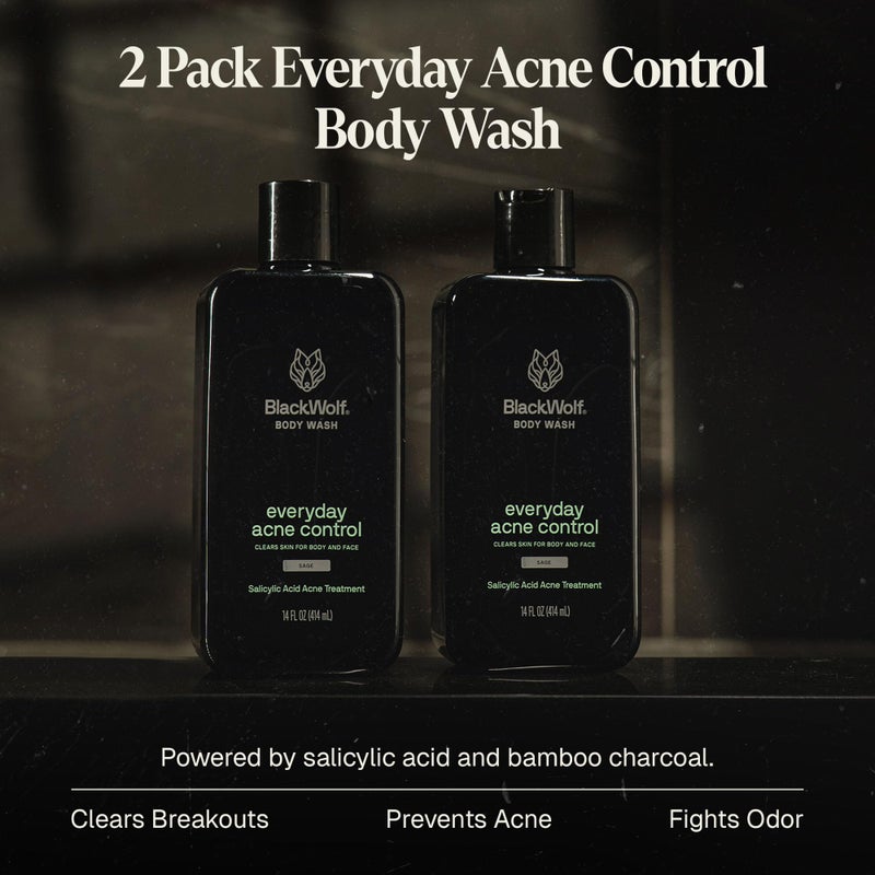 Black Wolf Charcoal Powder Face and Body Wash Bundle for Oily Skin, Deep Clean- 2pc Bundle- Charcoal Powder and Salicylic Acid Reduce Acne Breakouts and Cleanse Your Skin- Gift Set for Men - Image 2