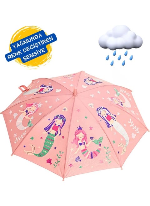 Magic Umbrella Patterned Children's Umbrella That Gets Colorful When It Gets Wet in the Rain 8-Wire Umbrella with Cane