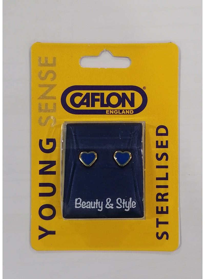 Caflon Sterilised Earrings for sensetive ears (Blue heart with Gold frame)