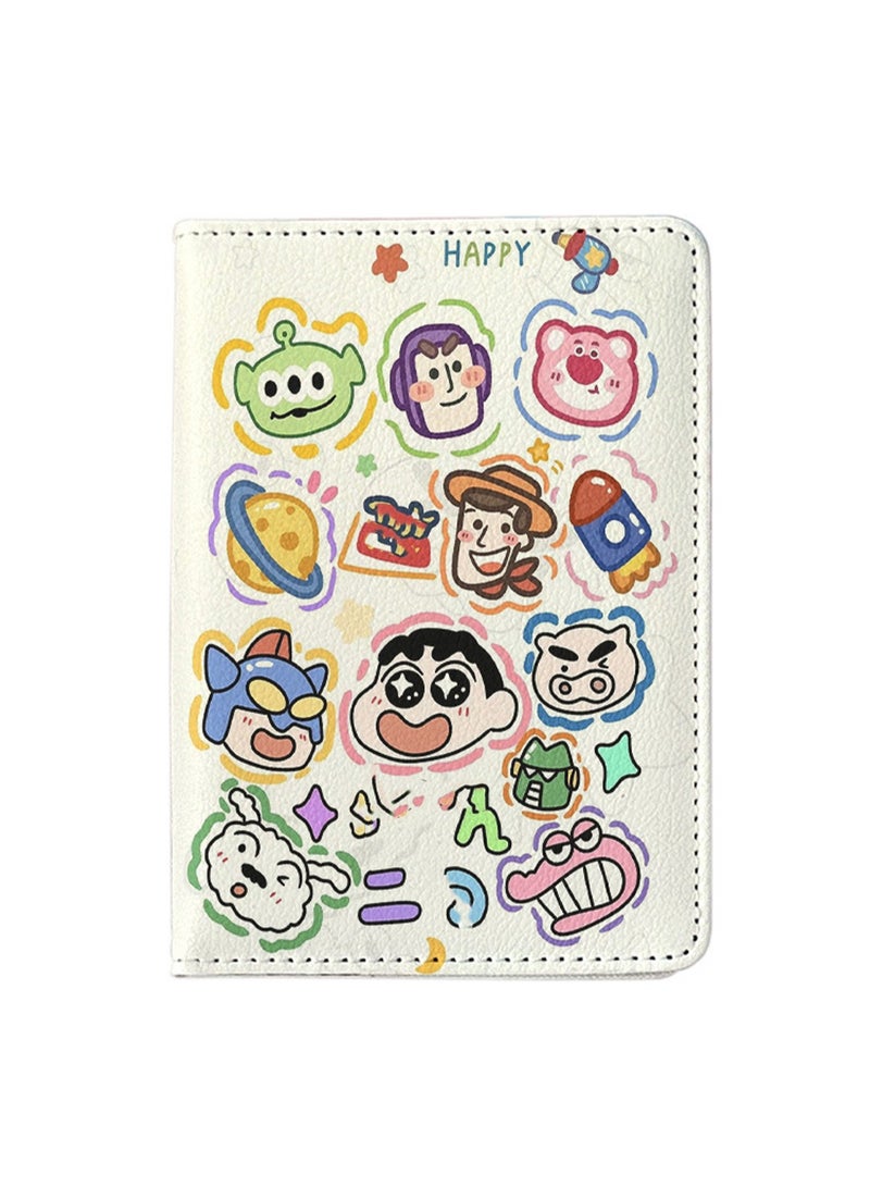 حامل جواز سفر كرتوني أبيض متعدد الوظائف وحافظة جواز السفر وحقيبة تخزين الهوية وحامل بطاقات للفتيات والأولاد وحامل بطاقة سفر من الجلد الصناعي وإكسسوارات السفر - Image 1