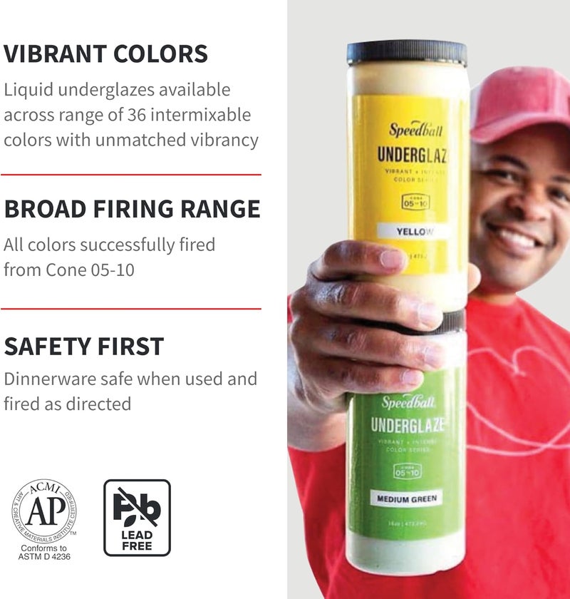 Speedball طلاء زجاجي تحت السطح، أصفر زعفران، 16 أونصة، صنع في الولايات المتحدة الأمريكية، طلاء خالي من الرصاص للفخار والسيراميك، نطاق حرق واسع مخروط 05-10، آمن للطعام - Image 3