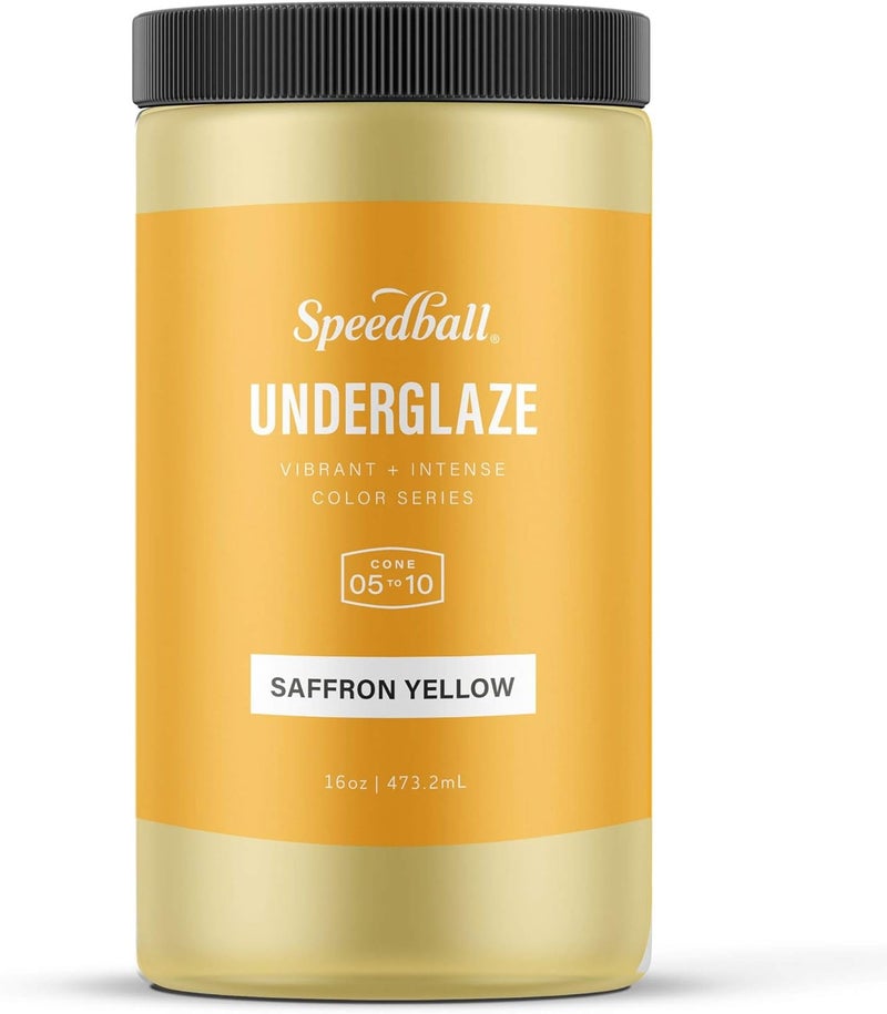 Speedball طلاء زجاجي تحت السطح، أصفر زعفران، 16 أونصة، صنع في الولايات المتحدة الأمريكية، طلاء خالي من الرصاص للفخار والسيراميك، نطاق حرق واسع مخروط 05-10، آمن للطعام - Image 1