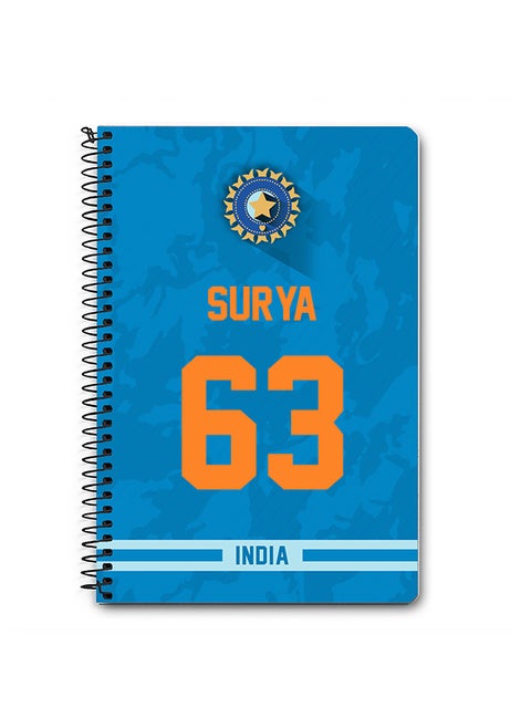 Designer A5 Spiral Notebook Memo Notepad Journal Player - Suryakumar Yadav, Jersey Number -63 (With Logo)