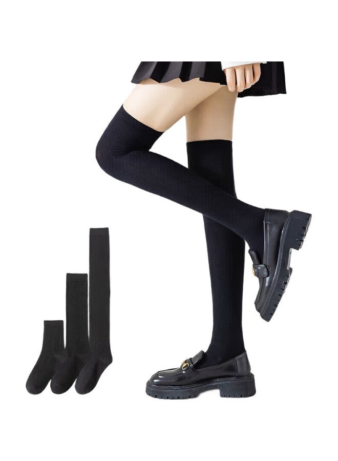 MIIOW Black Socks For Women, Mid-Calf Socks, Summer Jk Thigh-High Socks, Large Leg Socks, Mid-Calf Socks, Women'S Combination Pack - Image 2