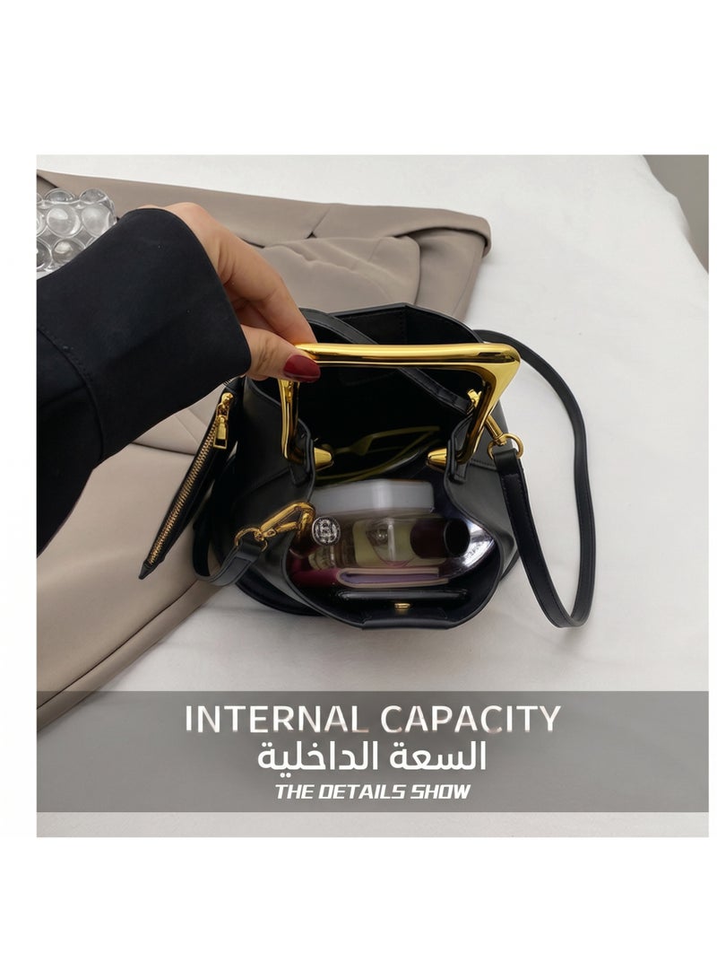 Flossie Bucket bag, black, 2026 new collection, made of luxurious French soft leather; can be carried by hand or worn crossbody; perfect for commuting, outings, and evening events - Image 2