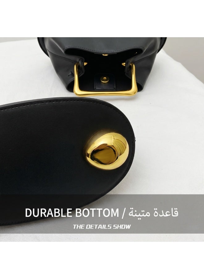 Flossie Bucket bag, black, 2026 new collection, made of luxurious French soft leather; can be carried by hand or worn crossbody; perfect for commuting, outings, and evening events - Image 4