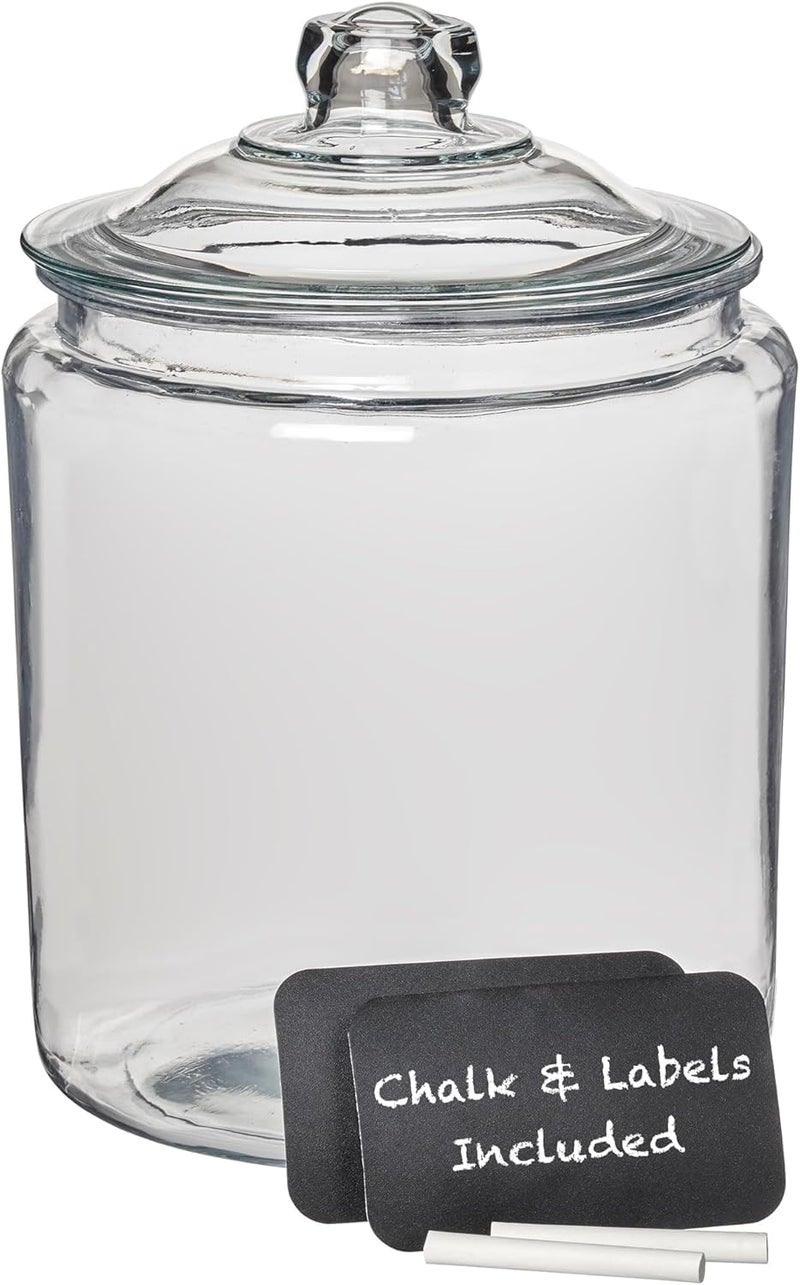 Anchor Hocking Heritage Hill Glass Jar with Lid 2 Gallon Capacity with 2 Chalkboard Labels and Chalk