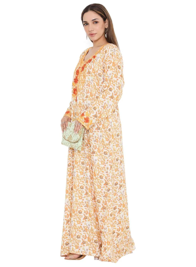 HANA & SARA HIGH QUALITY VISCOSE JALBIYA WITH MULTICOLOR THICK THREAD EMBROIDERY ARABIC KAFTAN JALABIYA DRESS